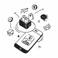 Mobile phone with holographic AI finance and banking icons concept as Camera movement Rotate around the mobile phone with a focus on glowing holographic AI finance and banking icon Dynamics Set 5 vector