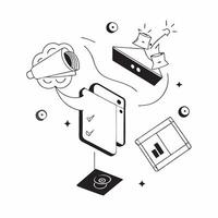 Mobile phone with holographic AI forecasting and finance icons concept as Camera movement Rotate around the mobile phone with a focus on glowing holographic AI forecasting and fina Dynamics vector