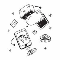 Mobile phone with holographic AI holiday booking and travel icons concept as Camera movement Rotate around the mobile phone with a focus on glowing holographic AI holiday booking a Dynamics vector