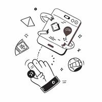 Mobile phone with holographic AI holiday booking and travel icons concept as Camera movement Rotate around the mobile phone with a focus on glowing holographic AI holiday booking a Dynamics Set 8 vector