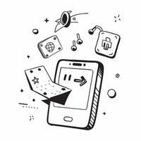 Mobile phone with holographic AI holiday booking and travel icons concept as Camera movement Rotate around the mobile phone with a focus on glowing holographic AI holiday booking a Dynamics Set 9 vector