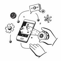 Mobile phone with holographic AI QA and audit icons concept as Camera movement Rotate around the mobile phone with a focus on glowing holographic AI QA and audit icons Scene A tec Dynamics Set 5 vector