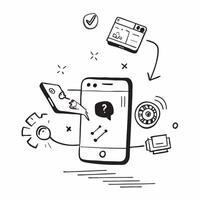 Mobile phone with holographic AI QA and audit icons concept as Camera movement Rotate around the mobile phone with a focus on glowing holographic AI QA and audit icons Scene A tec Dynamics Set 2 vector