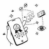 Mobile phone with holographic AI QA and audit icons concept as Camera movement Rotate around the mobile phone with a focus on glowing holographic AI QA and audit icons Scene A tec Dynamics Set 6 vector