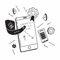 Mobile phone with holographic AI QA and audit icons concept as Camera movement Rotate around the mobile phone with a focus on glowing holographic AI QA and audit icons Scene A tec Dynamics Set 7 vector