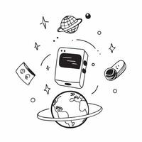 Mobile phone with holographic AI world food day itineraries and travel icons concept as Camera movement Rotate around the mobile phone with a focus on glowing holographic AI world Dynamics Set 3 vector