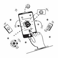 Mobile phone with holographic antivirus and encryption icons concept as Camera movement Rotate around the mobile phone with a focus on glowing holographic antivirus and encryption Dynamics vector