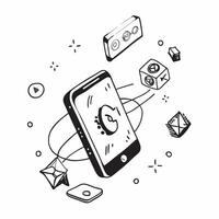 Mobile phone with holographic cyber security icons concept as Camera movement Rotate around the mobile phone with a focus on glowing holographic cyber security icons Scene A tech Dynamics vector