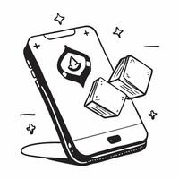 Mobile Phone with Holographic Blockchain Icon and Cryptocurrency Icon concept as A photo depicting a mobile phone with a glossy glowing holographic blockchain icon and cryptocurren Dynamics vector