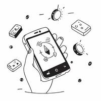 Mobile phone with holographic data breach and secure access icons concept as Camera movement Rotate around the mobile phone with a focus on glowing holographic data breach and secu Dynamics vector