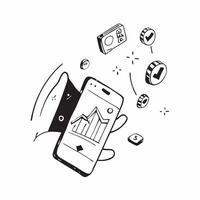 Mobile Phone with Holographic Healthcare Finance Icon and Data Icon concept as A photo depicting a mobile phone with a glossy glowing holographic healthcare finance icon and data i Dynamics vector