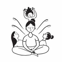 Mother with kids doing yoga concept as A mothers profile combined with kids doing yoga representing calm and mindful parenting Perfect for health and family ads in Photo Stock Co Dynamics vector