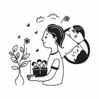 Mother with kids gardening concept as A mothers profile blended with kids gardening symbolizing nurturing and eco friendly parenting Ideal for nature and family ads in Photo Stoc Dynamics vector