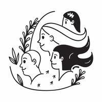 Mother with kids exploring nature concept as A mothers profile combined with kids exploring nature representing adventurous and nurturing parenting Perfect for outdoor and family Dynamics vector