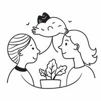 Mother with kids planting trees concept as A mothers profile combined with kids planting trees representing eco friendly and nurturing parenting Perfect for nature and family ads Dynamics vector