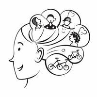 Mother with kids riding bicycles concept as A mothers profile blended with kids riding bicycles symbolizing active and health conscious parenting Ideal for health and family ads Dynamics vector