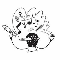 Musician double exposure with musical instruments concept as A musicians profile merged with musical instruments representing musical responsibility and creativity Perfect for mus Dynamics vector