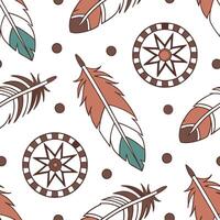 Native American symbols and feathers seamless tile pattern with earthy tones and cultural motifs for authentic decor concept as Earthy toned symbols and feathers arranged seamlessl Dynamics vector