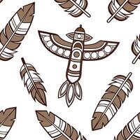 Native American totem poles and feathers seamless tile pattern with earthy tones and cultural motifs for authentic decor concept as Earthy toned totem poles and feathers arranged s Dynamics vector