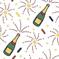 New Year seamless pattern with champagne glasses party hats and golden streamers for an elegant and festive celebration concept as Elegant New Year pattern with champagne glasses p Dynamics vector