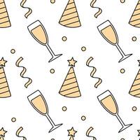 New Year seamless pattern with champagne glasses party hats and golden streamers for an elegant and festive celebration concept as Elegant New Year pattern with champagne glasses p Dynamics Set 2 vector
