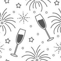 New Year seamless pattern with elegant 2023 numbers champagne flutes and fireworks for a classy celebratory design concept as Classy New Year pattern with 2023 numbers champagne fl Dynamics vector