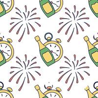 New Year seamless pattern with clocks fireworks and champagne bottles to mark the countdown to the New Year concept as Time themed New Year pattern featuring clocks fireworks and c Dynamics vector