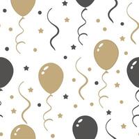 New Year seamless pattern with gold and silver balloons streamers and confetti for a glamorous holiday celebration concept as Glamorous New Year pattern with gold and silver balloo Dynamics vector