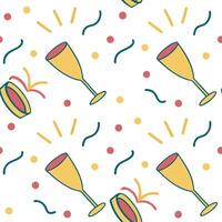 New Year seamless pattern with party poppers champagne glasses and confetti for a bright joyful New Year celebration concept as Bright New Year pattern with party poppers champagne Dynamics vector