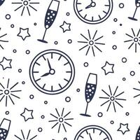 New Year seamless pattern with clock faces champagne flutes and sparkling stars for a sophisticated celebration look concept as Sophisticated New Year pattern with clock faces cham Dynamics vector