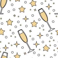 New Year seamless pattern with gold confetti sparkling stars and champagne glasses for an upscale New Year Eve look concept as Upscale New Year pattern with gold confetti sparkling Dynamics vector