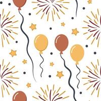 New Year seamless pattern with sparkling fireworks colorful balloons and elegant streamers for a dazzling celebration look concept as Dazzling New Year pattern with sparkling firew Dynamics vector