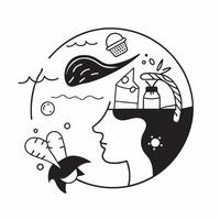 Ocean activist with plastic pollution cleanup concept as An ocean activists profile blended with plastic pollution cleanup imagery symbolizing hope and action against marine pollut Dynamics vector