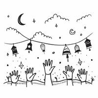 Open field with festive lanterns concept as A wide open field adorned with festive lanterns under a clear sky symbolizing celebration and unity ideal for business presentations nee Dynamics vector