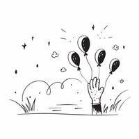 Open meadow with celebratory balloons concept as A wide open meadow with celebratory balloons floating capturing the essence of celebration perfect for business presentations needi Dynamics vector