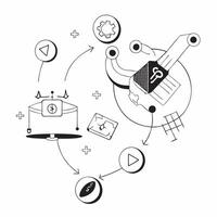 Overhead view of a business hub with blockchain and digital overlay symbolizing blockchain innovation in business in double exposure with copy space concept as An overhead view of Dynamics vector