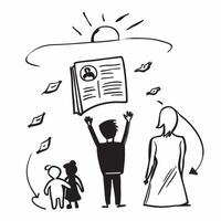 Parents silhouette with a childs drawing concept as A parents silhouette combined with a childs drawing representing the innocence of farewells and growing up Perfect for family a Dynamics vector