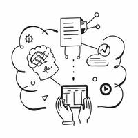 Overhead view of a company with AI and data streams overlay symbolizing AI and data driven business innovation in double exposure with copy space concept as An overhead view of a Dynamics vector