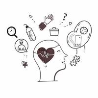 Patient with self care overlay concept as A patients profile blended with self care imagery symbolizing the importance of self care while living with a severe illness Perfect for Dynamics vector