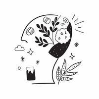 Patient with nature therapy concept as A patients profile blended with nature therapy imagery symbolizing healing and peace while living with a severe illness Ideal for healthcare Dynamics vector