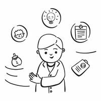 Pediatrician with baby allergy guide concept as A pediatricians profile blended with a baby allergy guide symbolizing the importance of identifying and managing allergies in baby c Dynamics vector