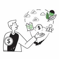 Philanthropist with green investments concept as A philanthropists profile blended with green investment imagery symbolizing hope and financial support for sustainable projects Pe Dynamics vector