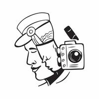 Photographer double exposure with camera concept as A photographers profile combined with a camera symbolizing photographic responsibility and creativity Ideal for photography and Dynamics vector