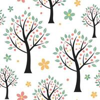Playful spring nature seamless pattern with whimsical tree shapes and colorful blossoms for cheerful designs concept as Whimsical tree and flower patterns with colorful blossoms pe Dynamics Set 2 vector