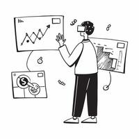 Portfolio manager using VR technology for stock valuation visualization concept as A portfolio manager in a modern office using VR technology to visualize stock valuation data high Dynamics vector