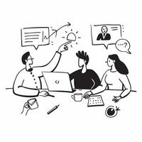 Product development team collaborating in a hybrid innovation meeting concept as A product development team collaborating in a hybrid innovation meeting with members in the office Dynamics vector