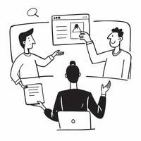 Project manager leading a hybrid meeting concept as A icon illustration of a project manager leading a hybrid meeting with both onsite and remote participants using a 3 color sch Dynamic Dynamics vector