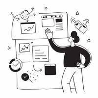 Project manager collaborating on a risk management strategy concept as A icon illustration of a project manager collaborating on a risk management strategy using charts and digit Dynamic Dynamics vector