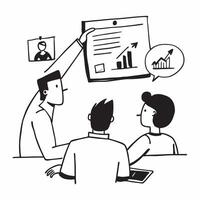 Project manager leading a status update meeting concept as A icon illustration of a project manager leading a status update meeting utilizing a 3 color palette to highlight clari Dynamic Dynamics vector