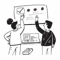 Project manager presenting progress in a team meeting concept as A icon illustration of a project manager presenting progress in a team meeting featuring a 3 color scheme to emph Dynamic Dynamics vector